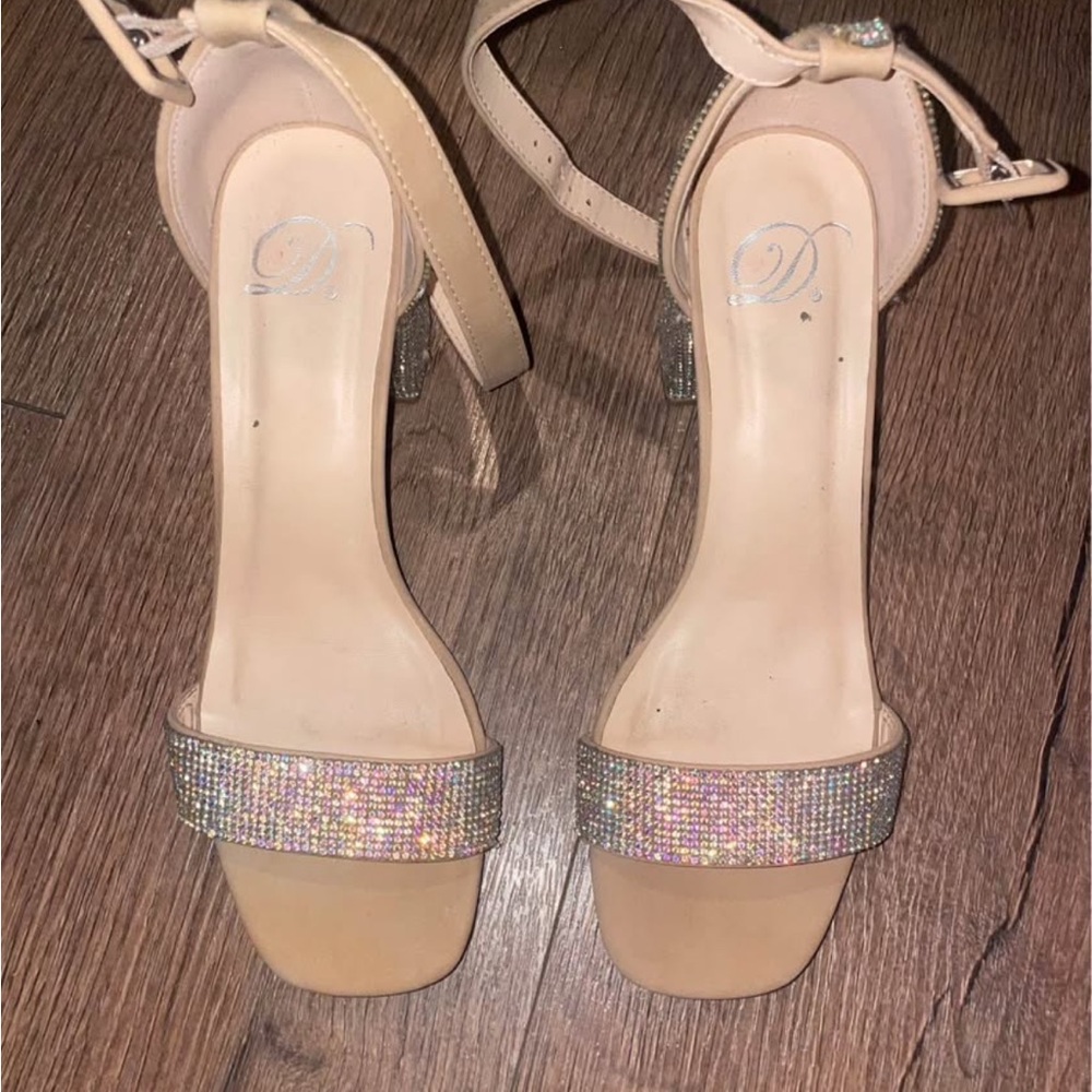 Elegant Beige Strappy Heels with Rhinestone Detail